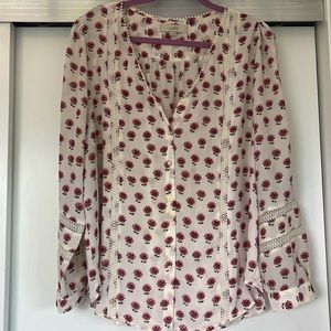 The Loft White Blouse with pink flowers in XL